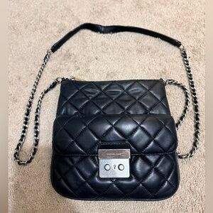 Micheal Kors Black Quilted Leather Crossbody Bag